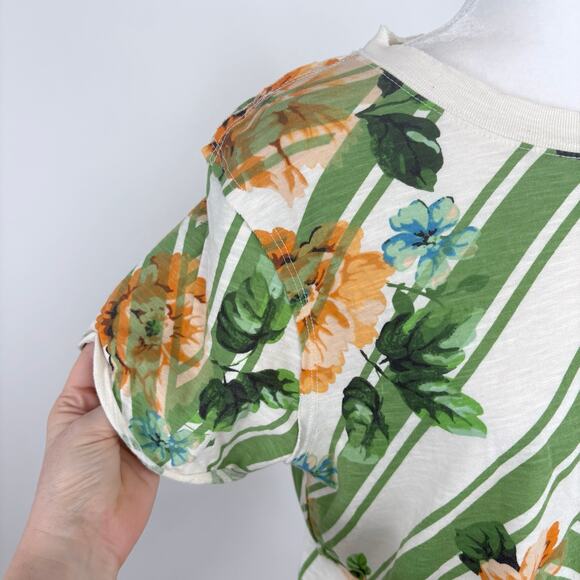 Anthropologie Maeve Boxy Floral Cropped Graphic Tee Size Medium - Picture 3 of 8